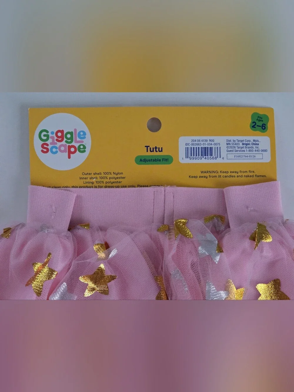 NEW Gigglescape Pretend Play Tutu Pink Gold Stars Girls Adjustable Fit Ages 2-6